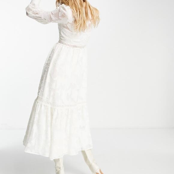 Asos Design Cream Burnout Lace Maxi Dress 2 Cottagecore Prairie Boho Coachella - Picture 4 of 15
